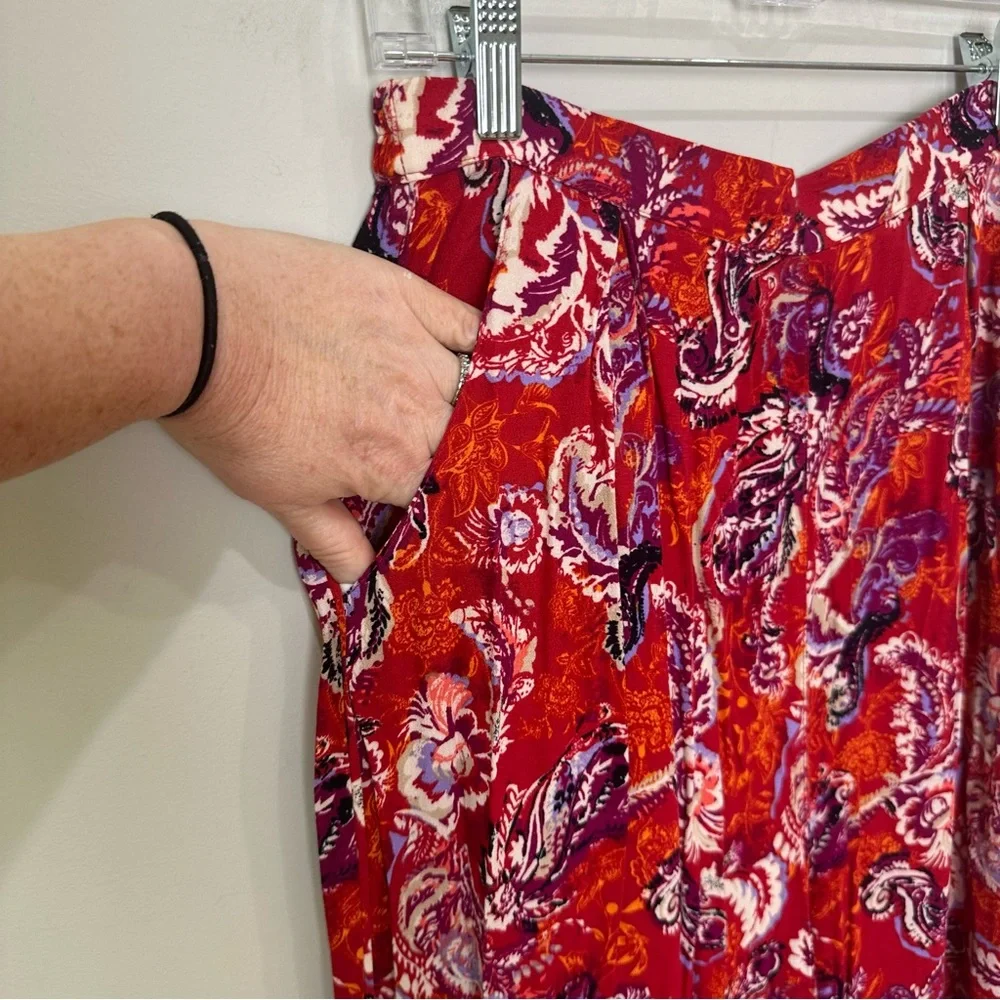 Free People Paisley Flowy Pant Red Wide Leg - Picture 6 of 11